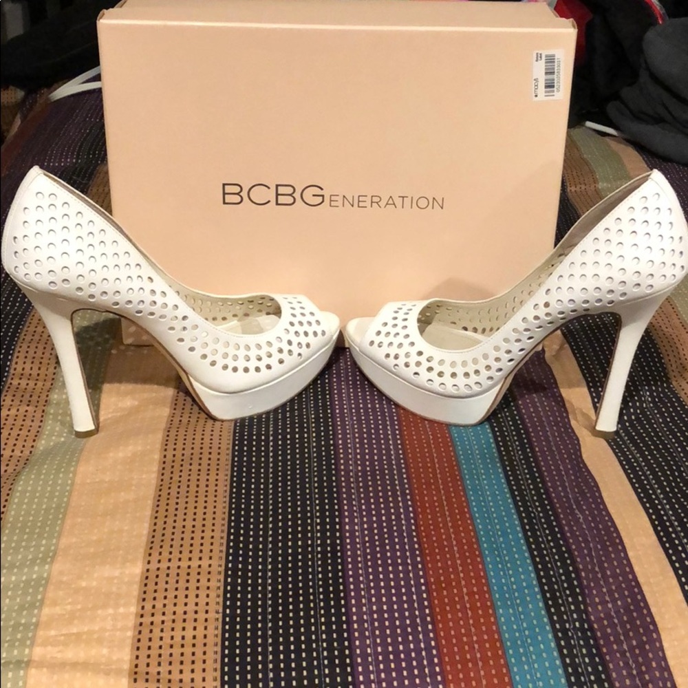 BCBG White Peeptoe Pump
